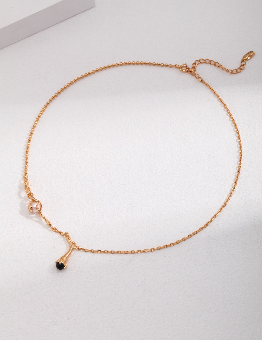 Natural Branch Style Pearl And Black Onyx Necklace