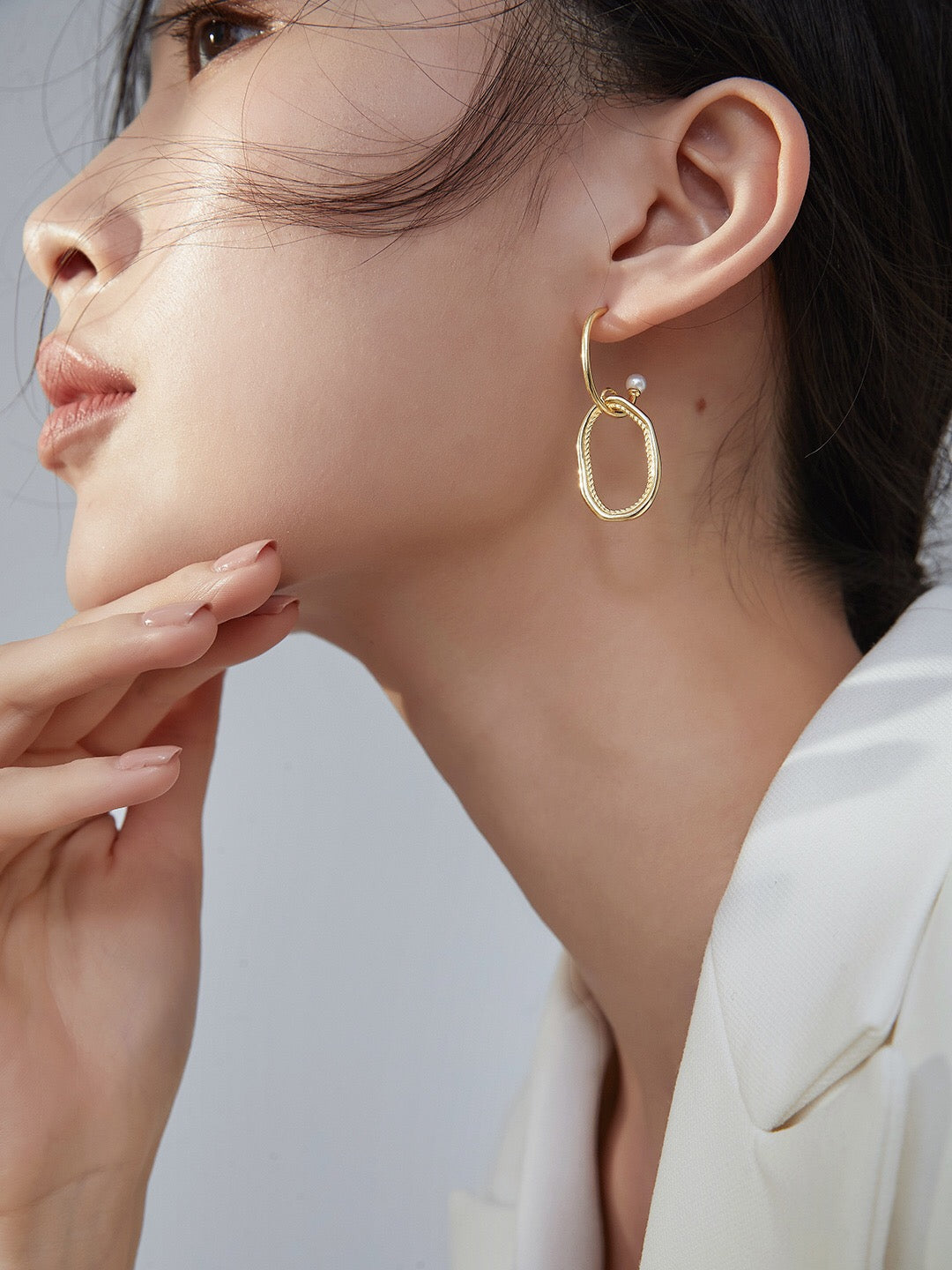 Minimalist Geometric Faux Pearl Earrings