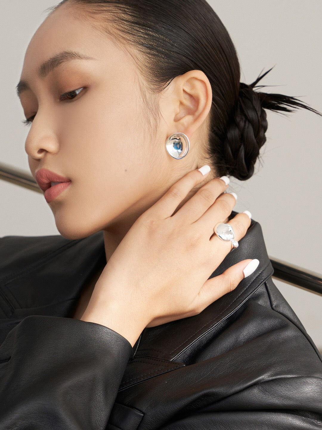 Concave And Convex Style Asymmetrical Stud Earrings