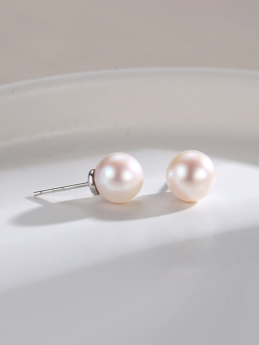 Classic Round Natural Pearl Stud Earrings