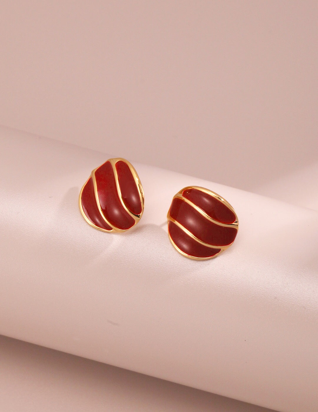 Chinese Red Drip Glaze Stud Earrings