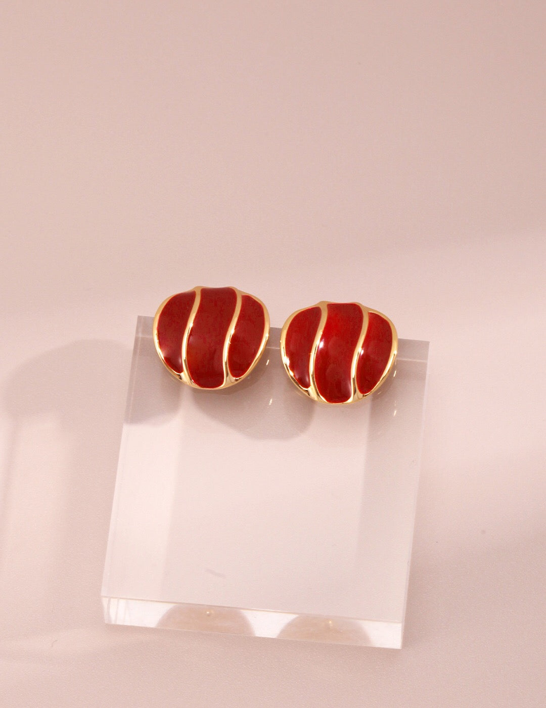 Chinese Red Drip Glaze Stud Earrings