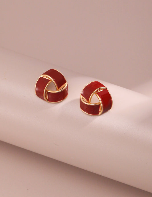 Red Drip Glaze Triangle Earrings