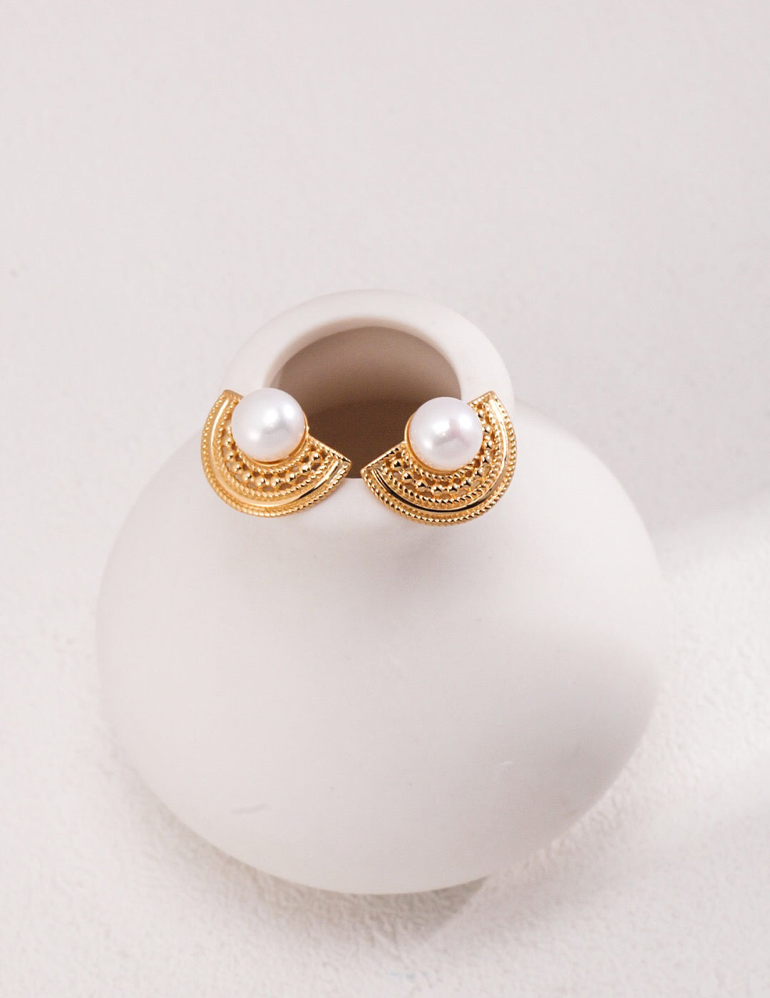 Half Circle Pearl Stud Earrings