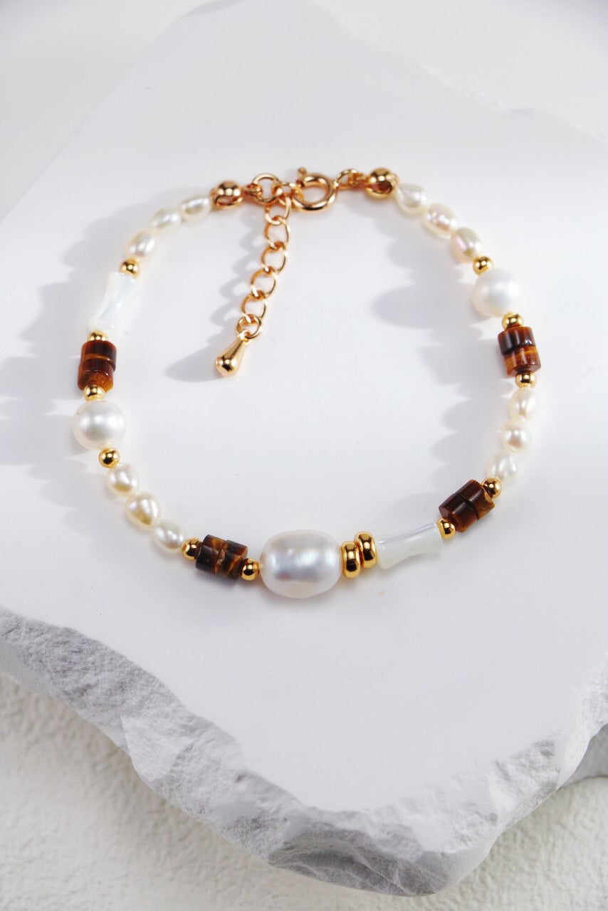 Tiger Eye Stone Pearl Bracelet