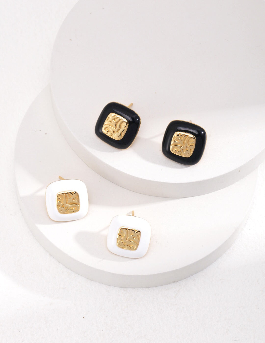 Square Drop Glaze Stud Earrings