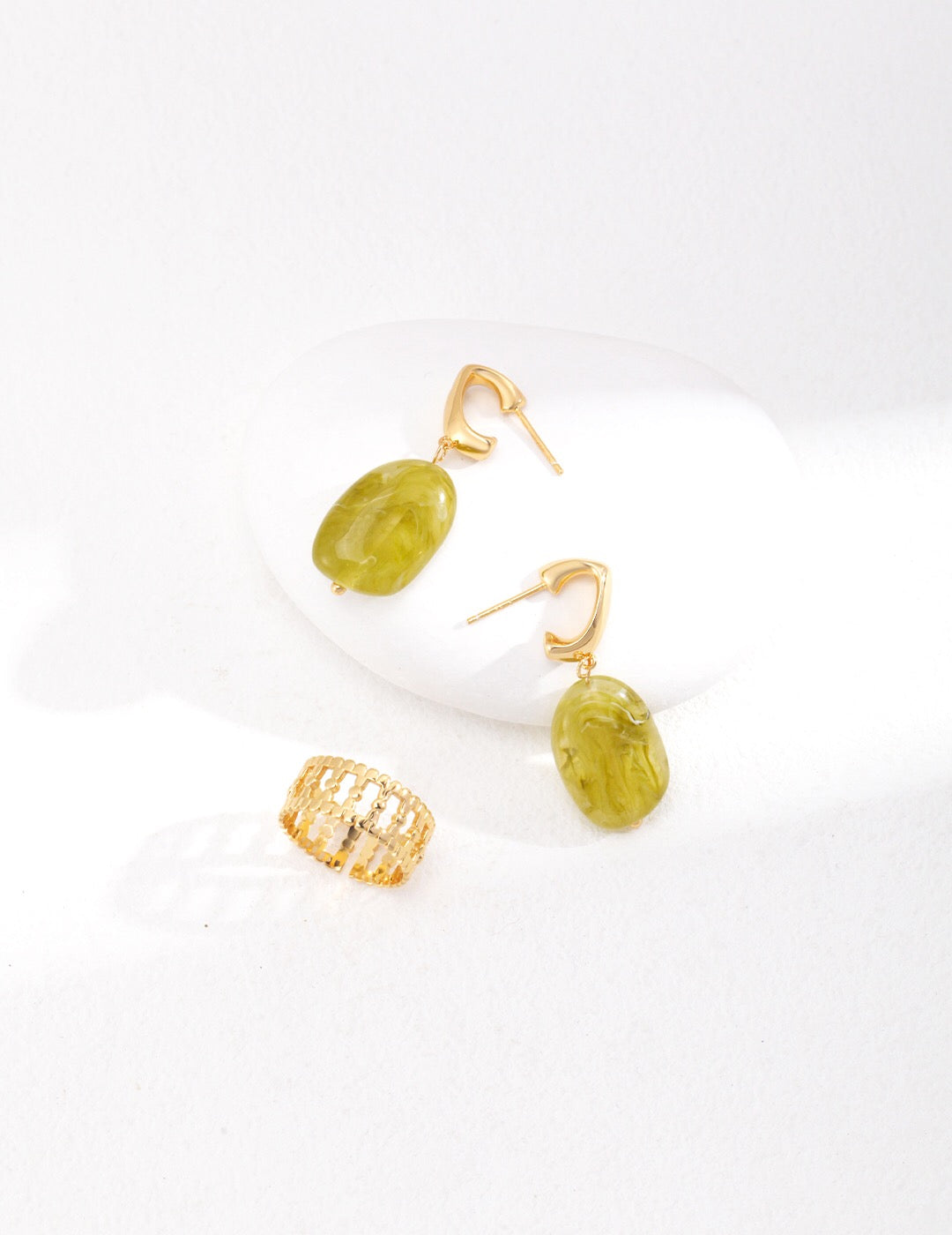 Green Resin Stone Drop Earrings