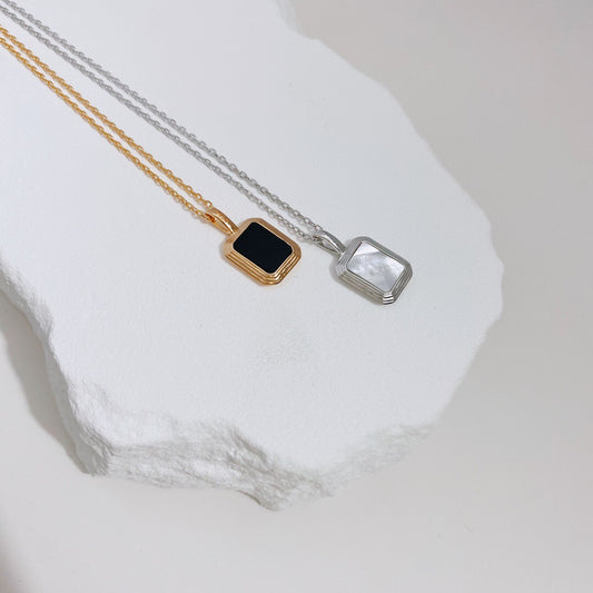 Natural White Shell / Black Onyx Pendant Necklace
