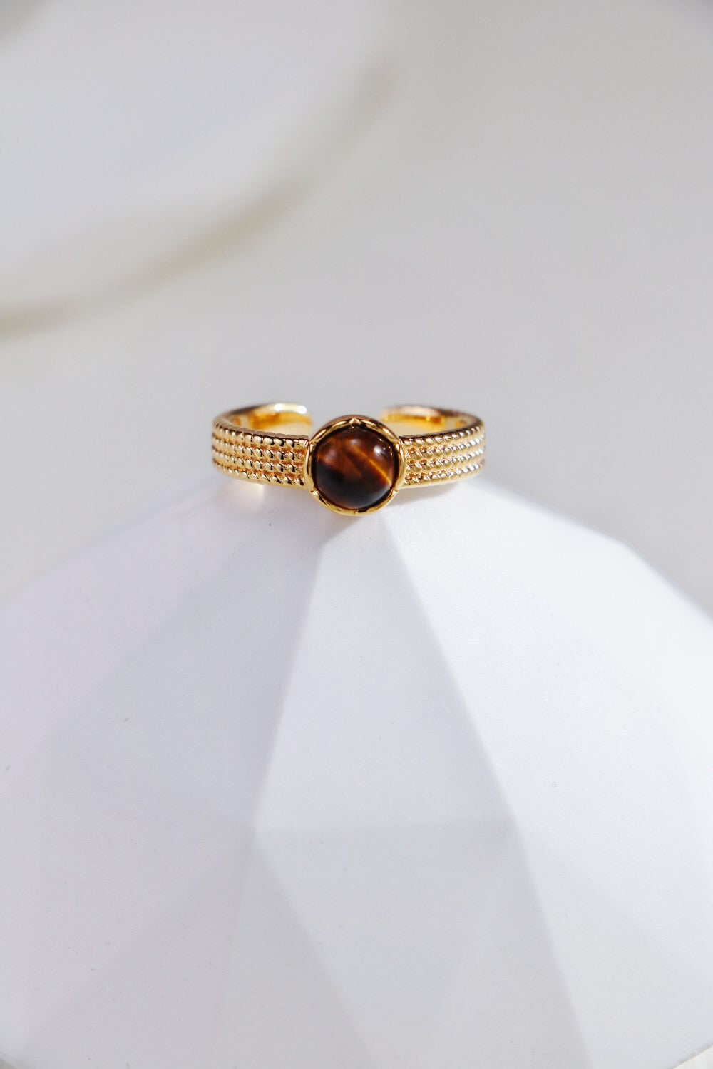 Natural Black Onyx / Tiger Eye Stone Open Ring