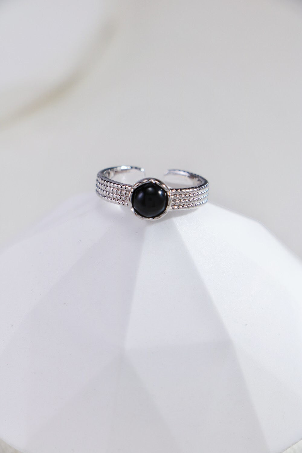 Natural Black Onyx / Tiger Eye Stone Open Ring