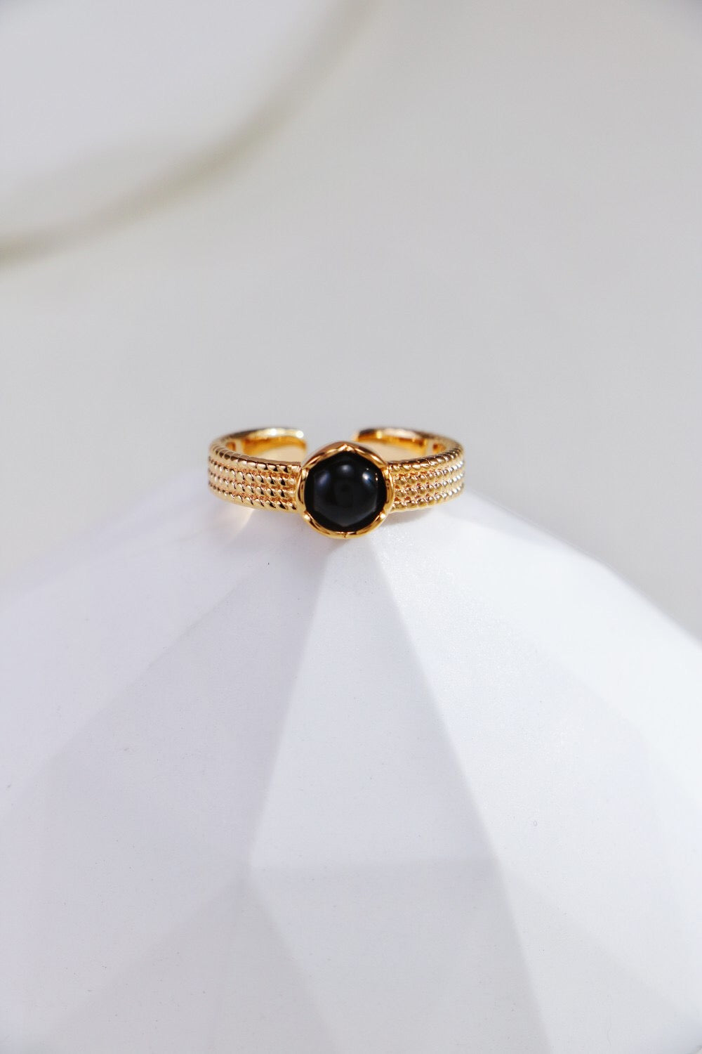 Natural Black Onyx / Tiger Eye Stone Open Ring