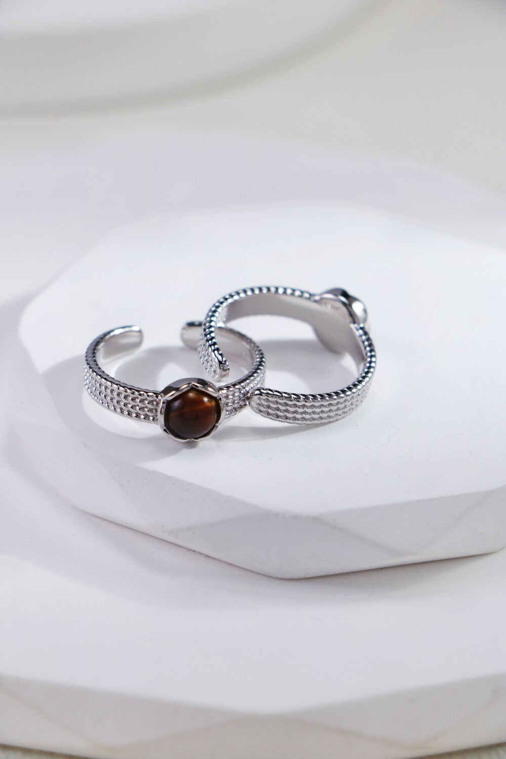 Natural Black Onyx / Tiger Eye Stone Open Ring