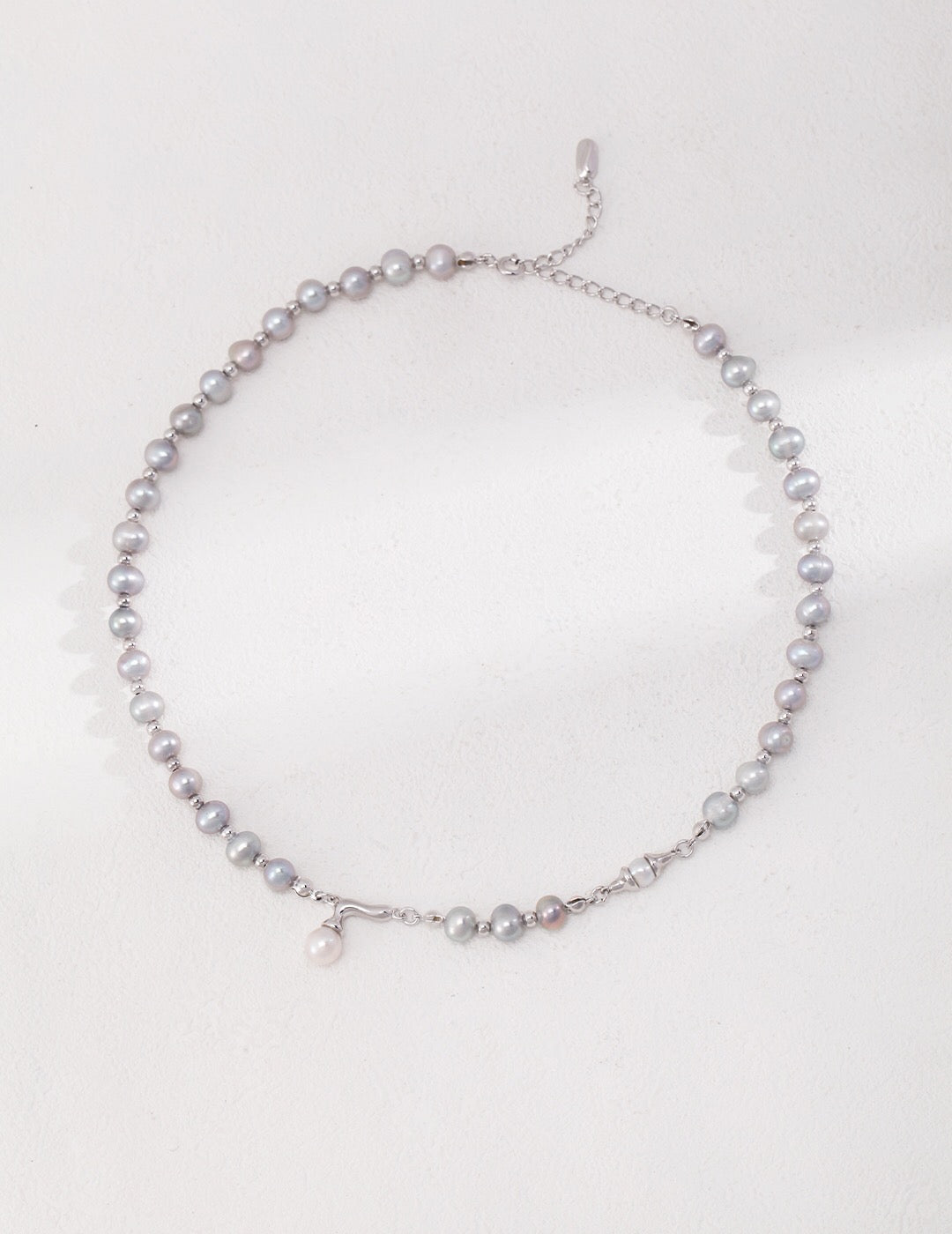 Grey Pearl Beaded Pendant Necklace