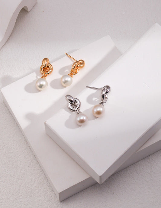 Interlocking Natural Pearl Earrings