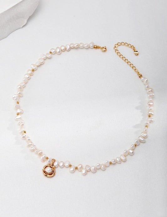 Dainty Camellia Pearl Necklace