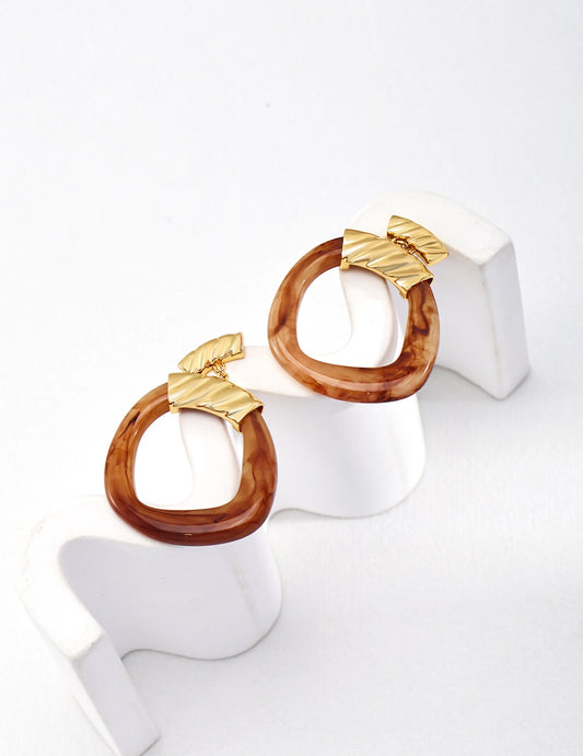 Hoop-shaped Brown Resin Drop Stud Earrings