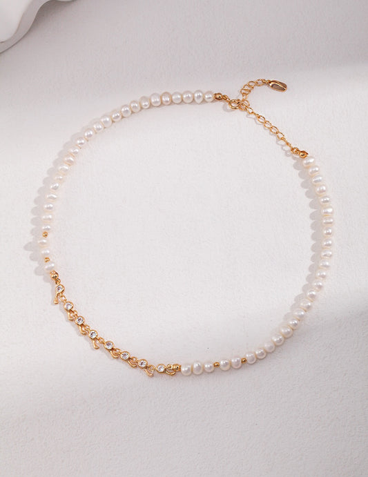 Zircon Chain Splice Natural Pearl Necklace