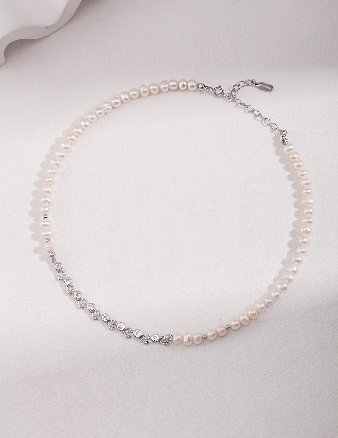 Zircon Chain Splice Natural Pearl Necklace