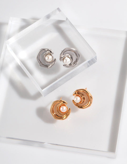 Moon-Shaped Adorned with Natural Pearl Earrings