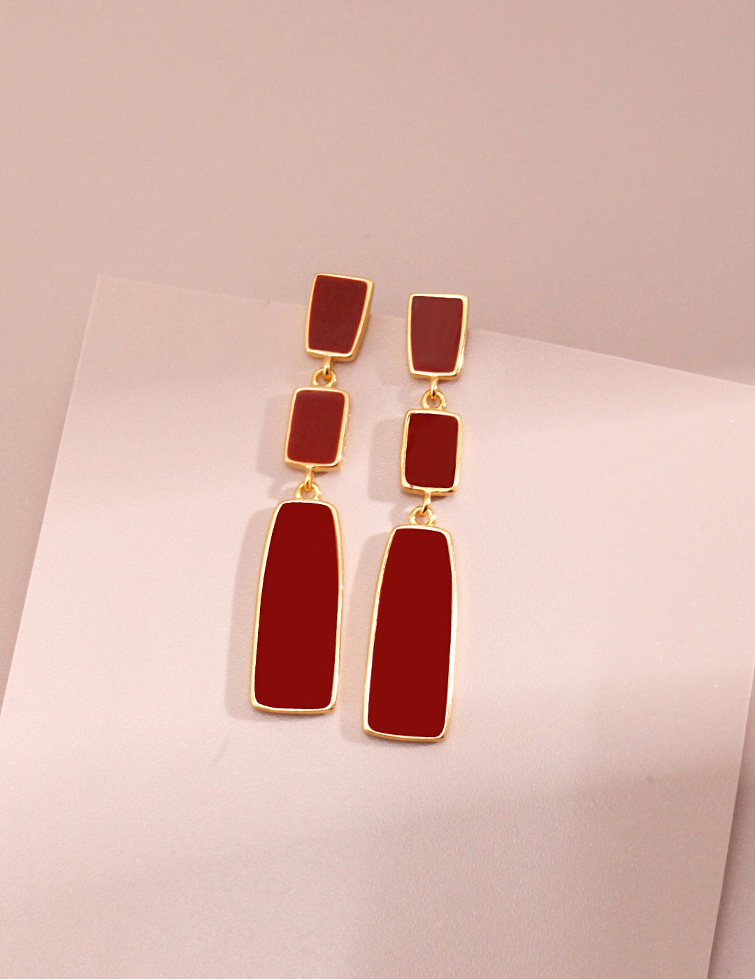 Red Dripping Glaze Link Drop Earrings