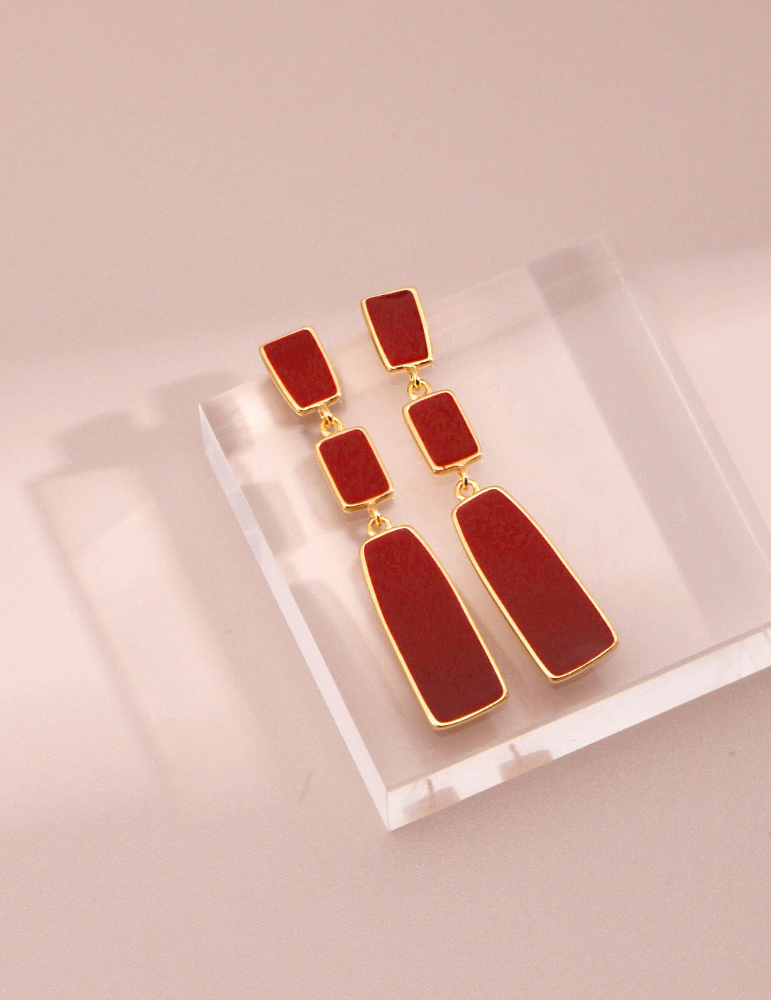 Red Dripping Glaze Link Drop Earrings