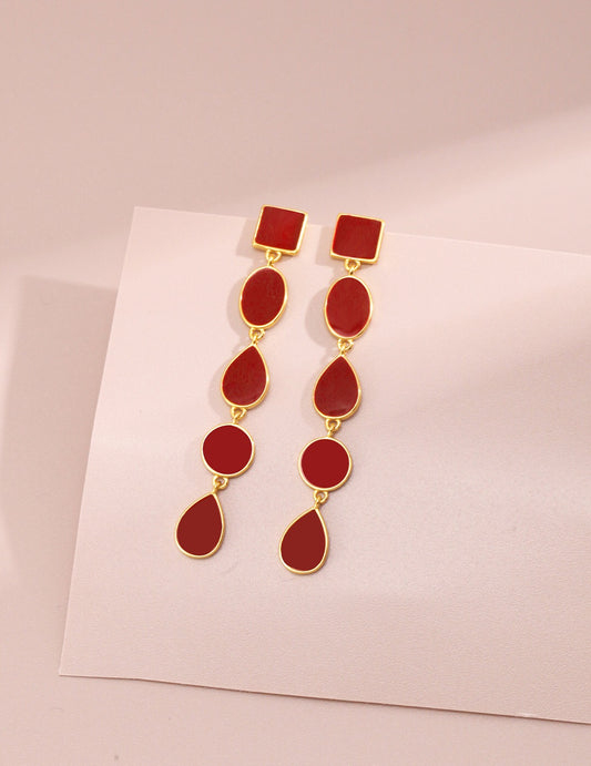 Long Red Drip Glaze Dangle Earrings