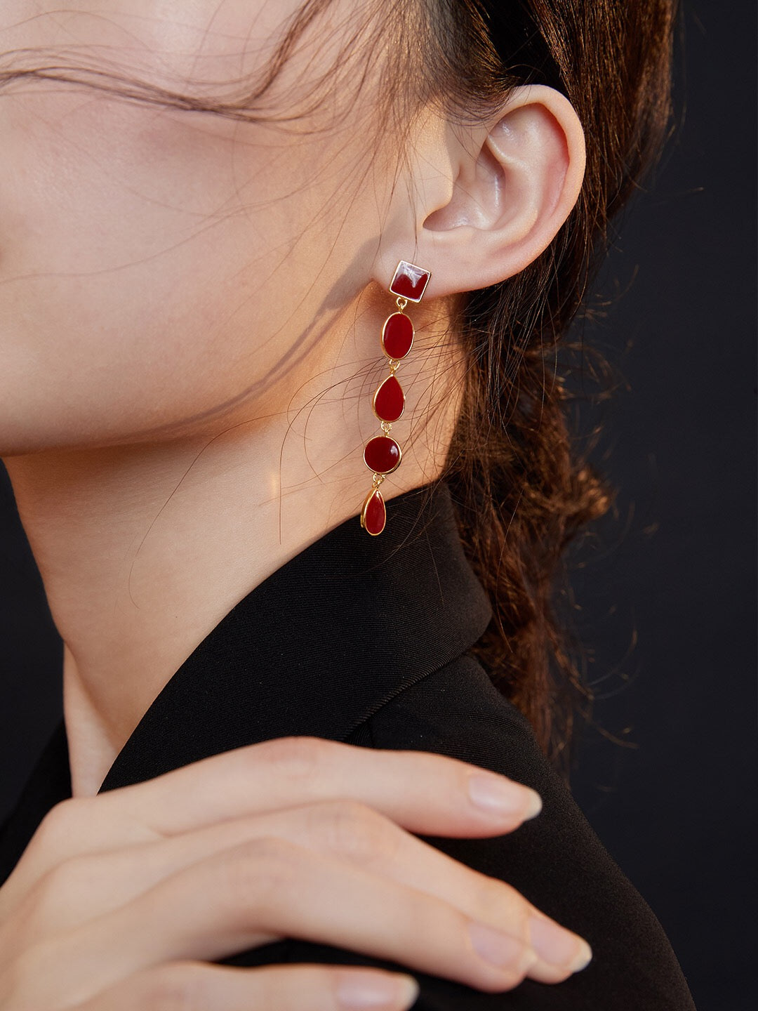 Long Red Drip Glaze Dangle Earrings