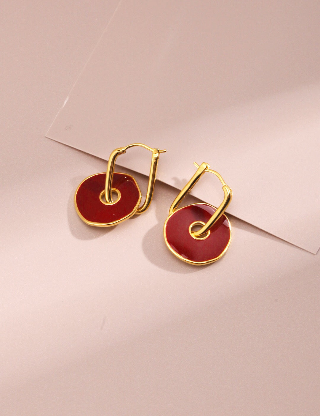 Red Enamel Special Design Earrings