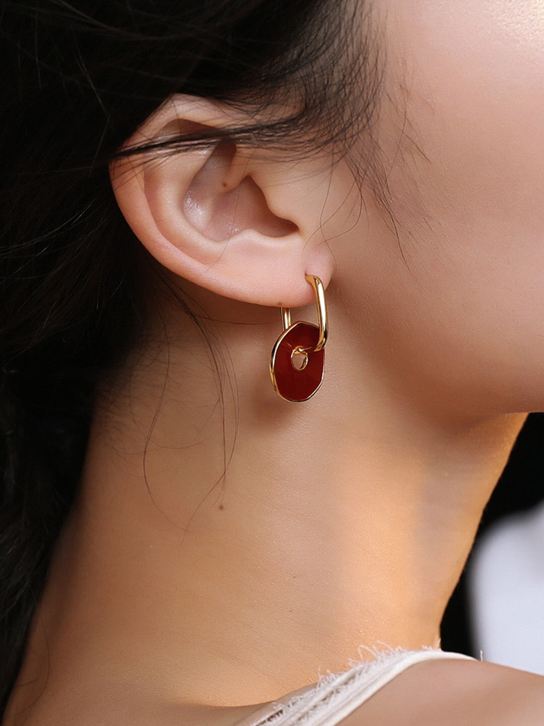 Red Enamel Special Design Earrings