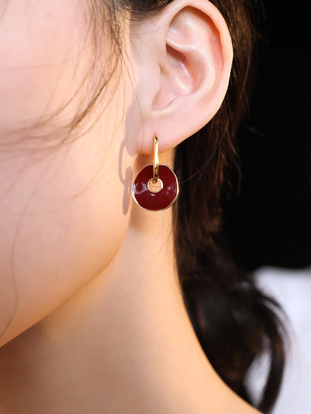 Red Enamel Special Design Earrings