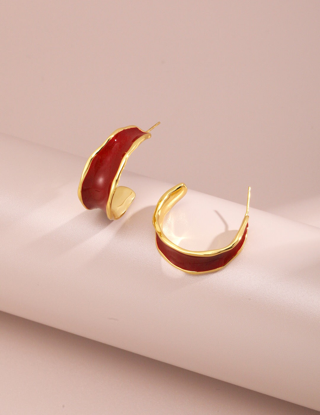 Red Drip Glaze C Shape Earrings