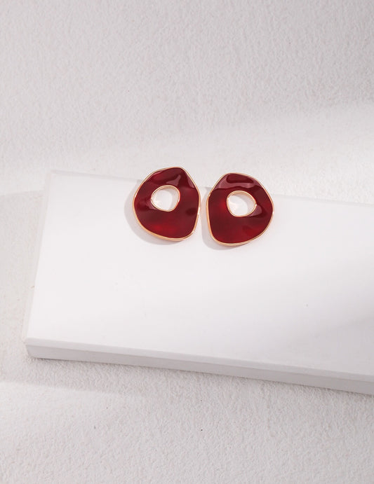 Red Drip Galze Irregular Oval Earrings