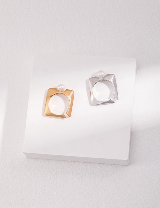 Cultured Square-Shaped Pearl Open Ring