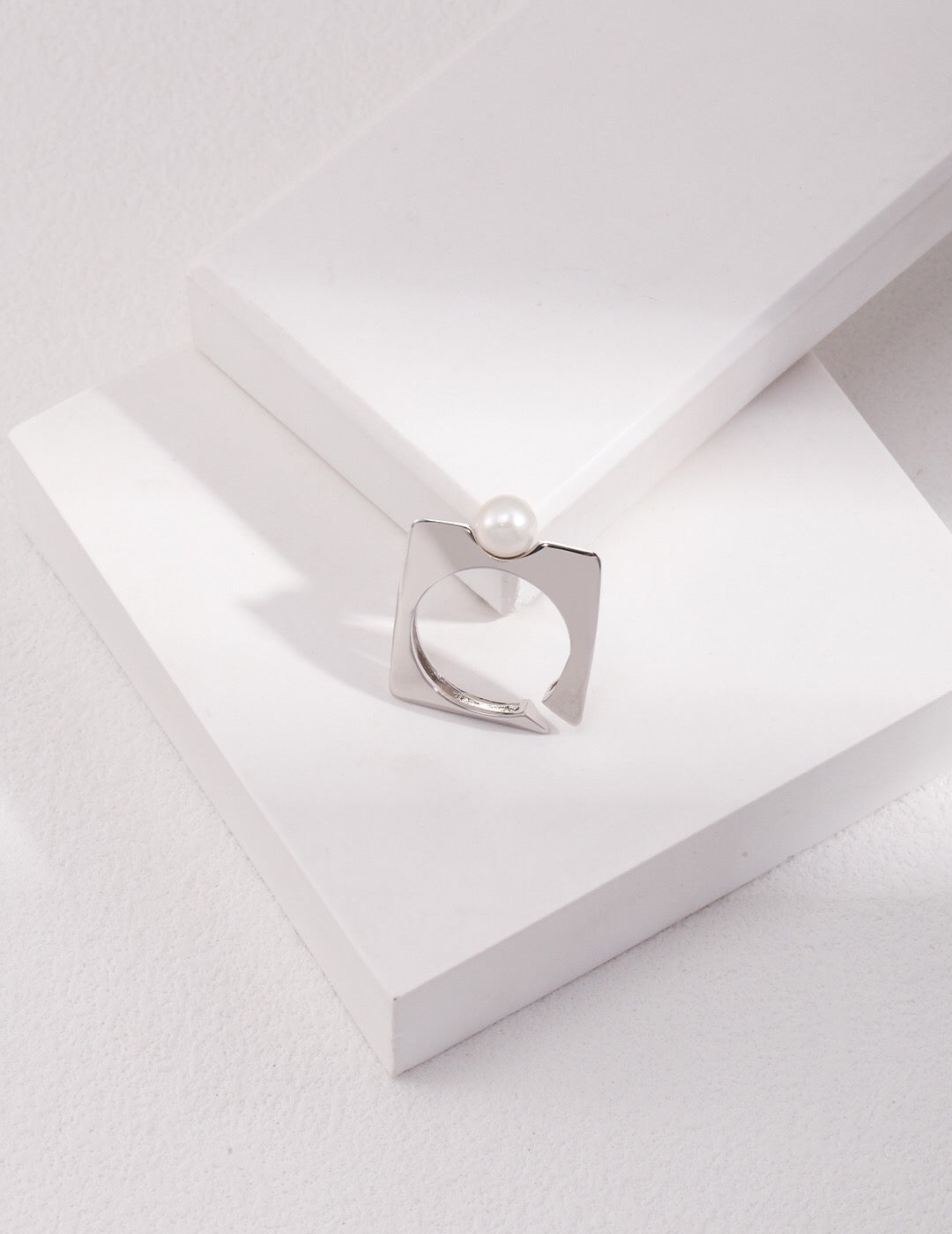 Cultured Square-Shaped Pearl Open Ring