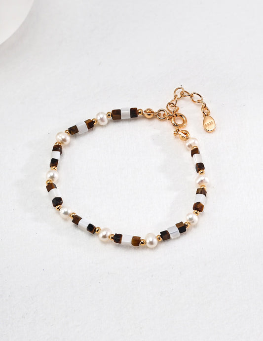 Mother Of Shell Tiger Eye Stone Bracelet