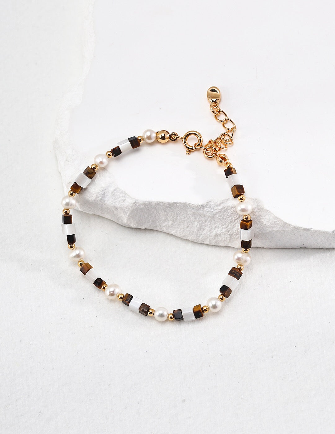 Mother Of Shell Tiger Eye Stone Bracelet