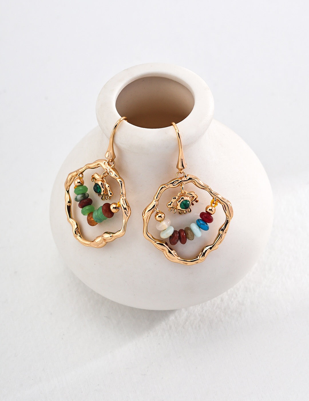 Colorful Beads And Stones Pendant Earrings