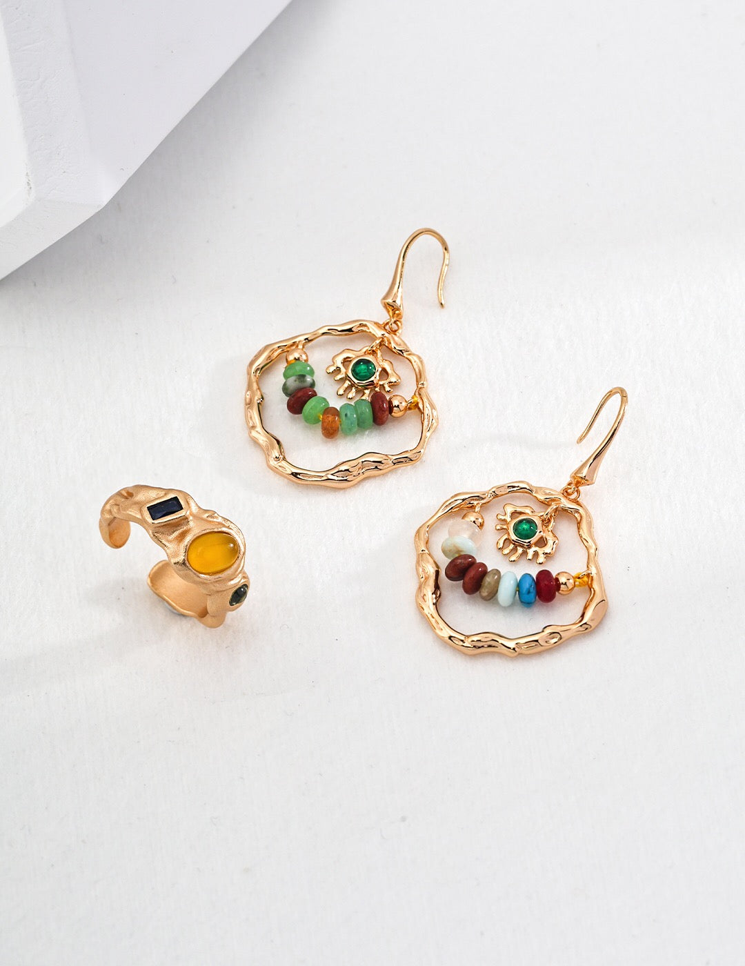 Colorful Beads And Stones Pendant Earrings