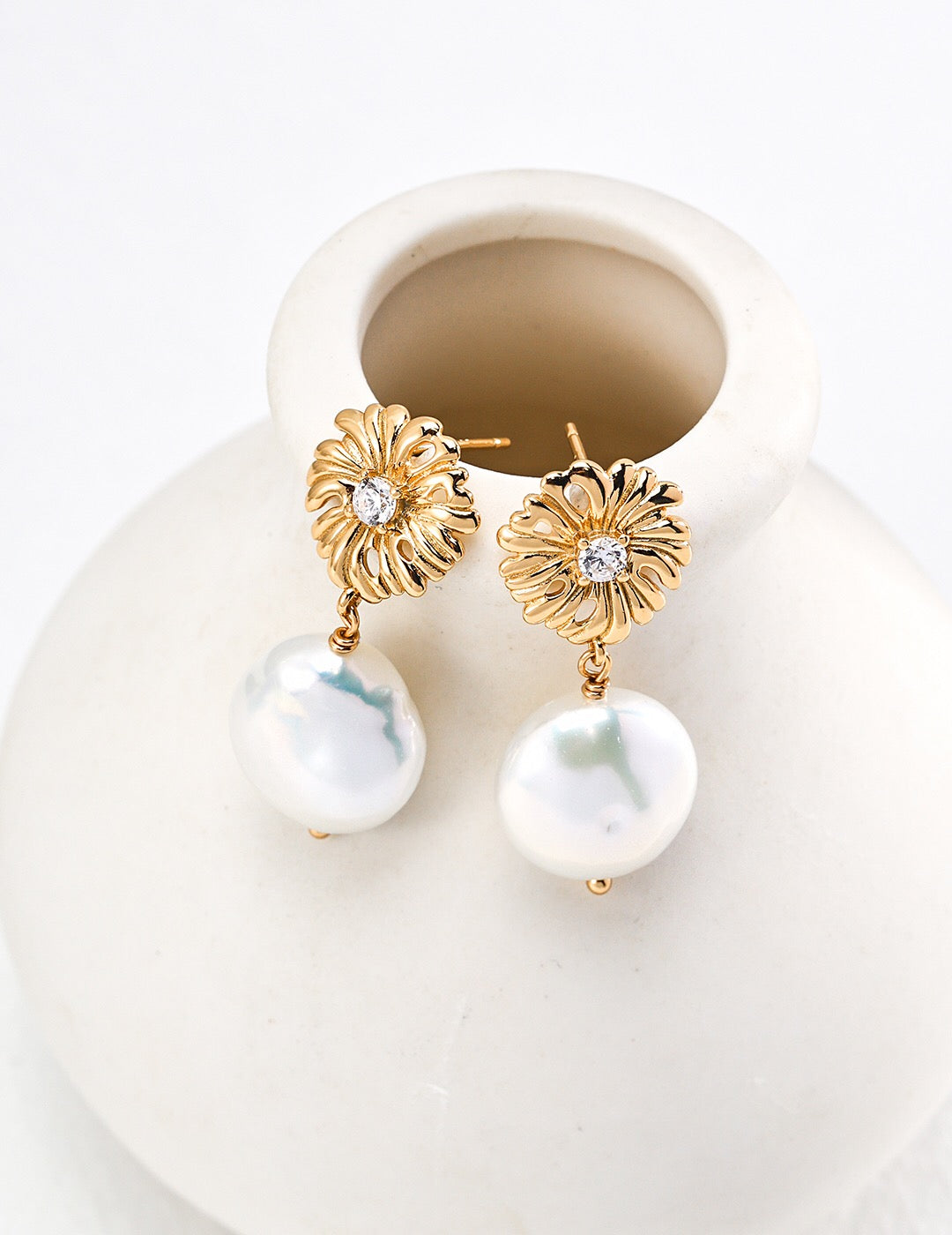 Zircon Pearl Drop Earrings