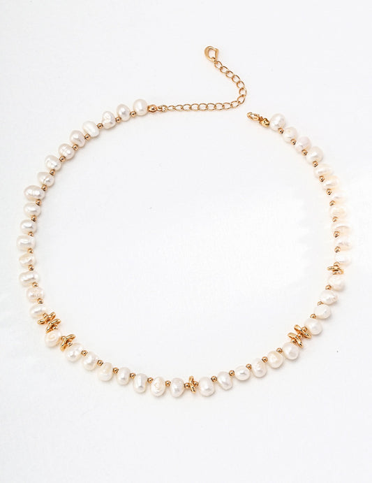 Natural Pearl With Gold Beaded Necklace