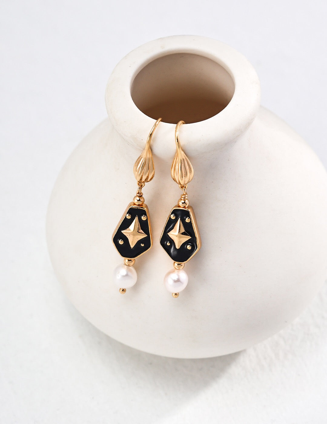 Enamel Drop Pearl Earrings