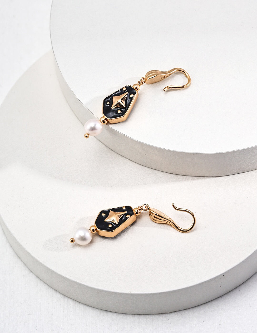 Enamel Drop Pearl Earrings