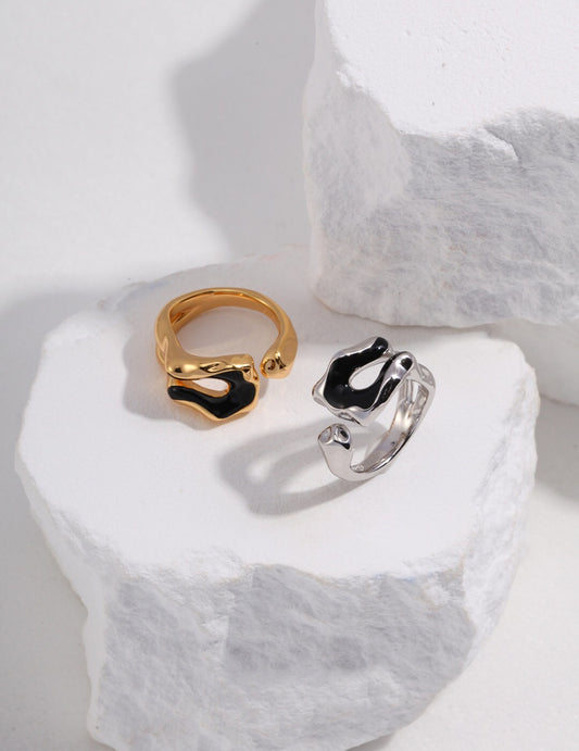 Black Enamel Sculpture Style Ring