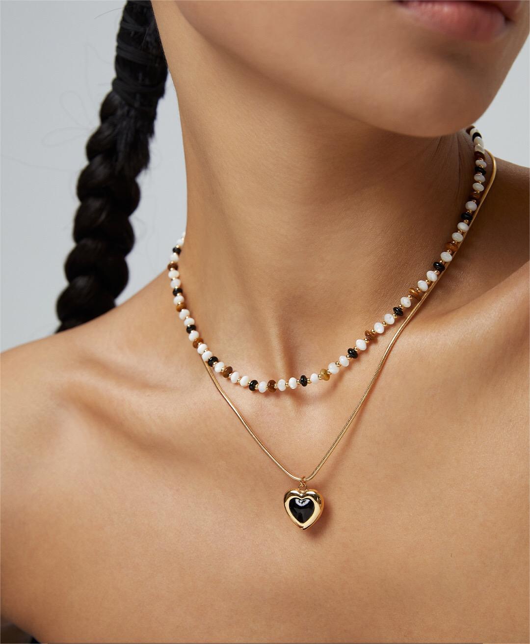 Black Drop Glaze Love Necklace