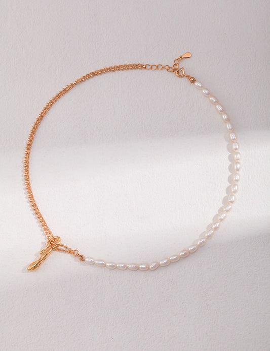 Half Pearl Half Chain Necklace