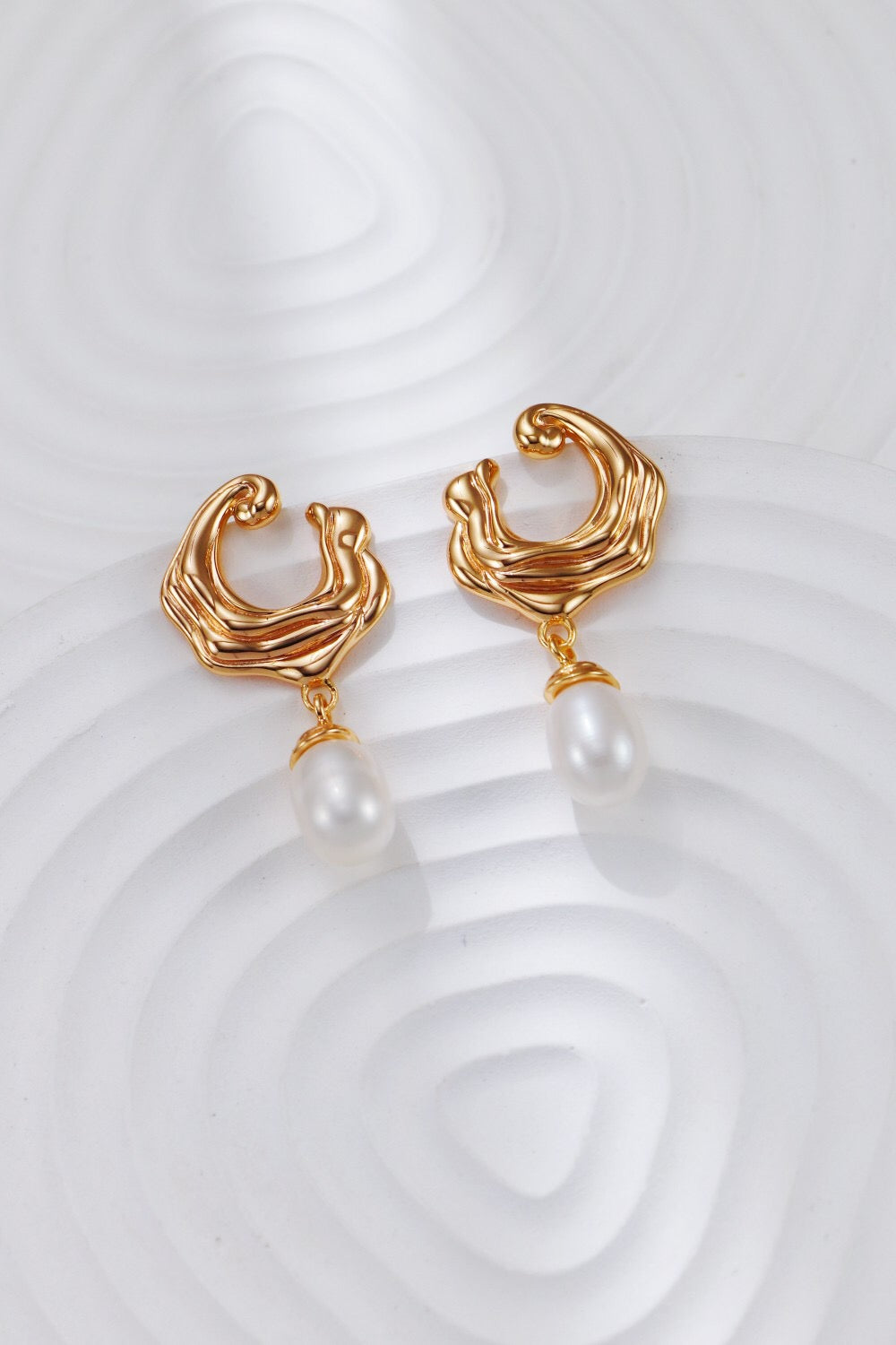 Silver Wave Pearl Earrings