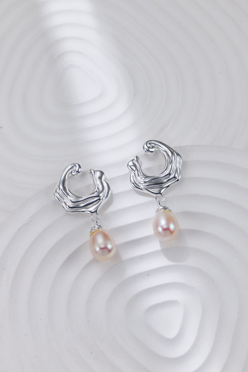 Silver Wave Pearl Earrings