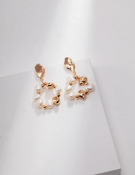 Baroque Pearl and Irregular Gold Ball Earrings