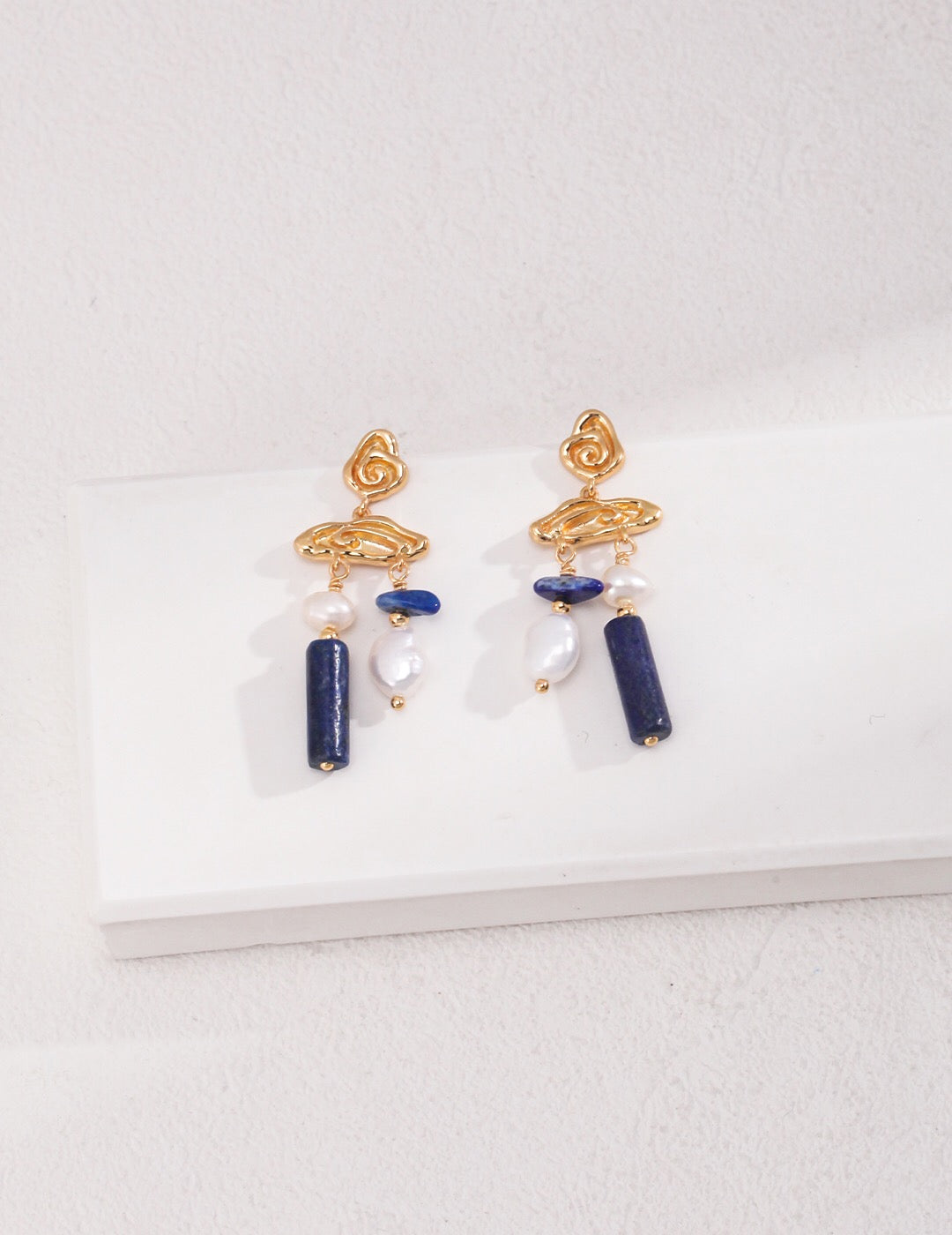 Blue Lapis Stone With Pearls Earrings