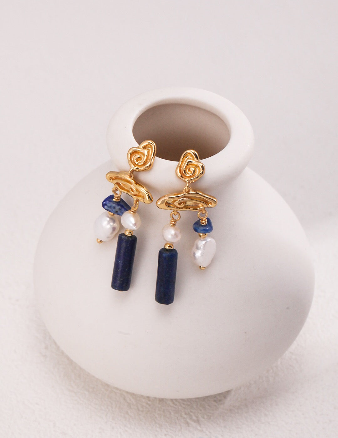 Blue Lapis Stone With Pearls Earrings